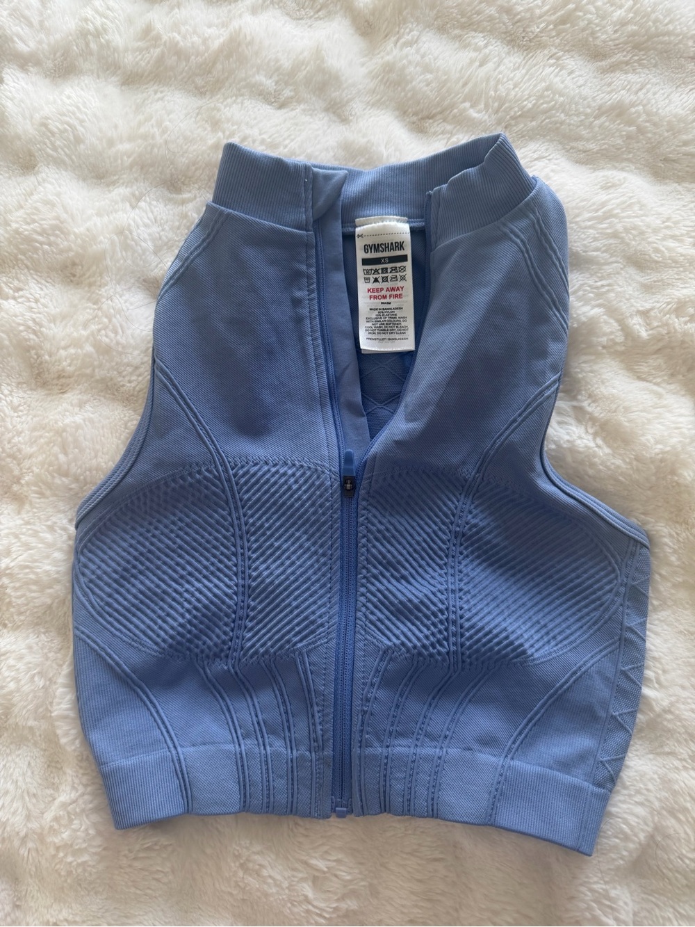Gymshark Blue Seamless Zip Front Crop Top XS